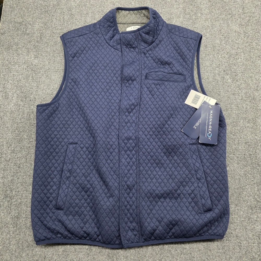 MagnaReady Mens Reversible Quilted Vest Navy Charcoal F24VEST Size L NWT